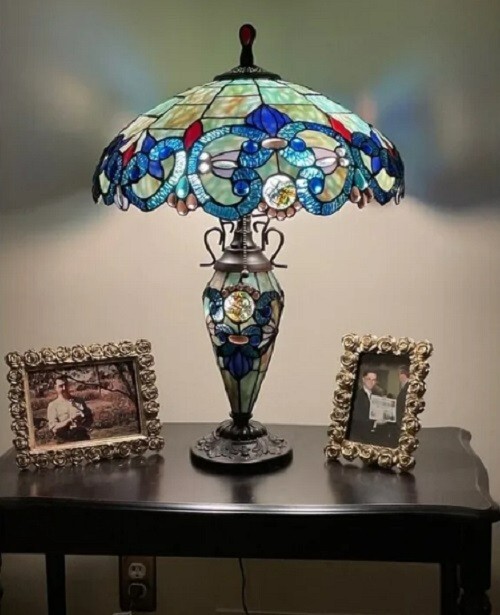 Teal Green Lamp Tiffany Table Style Stained Glass Desk Light Accent Home Decor gallery
