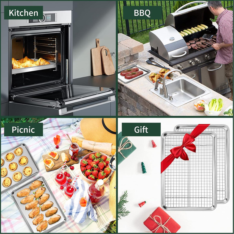 Quarter Sheet Pan with Cooling Rack Set Size 12 x 9.8 x 1 Inch gallery