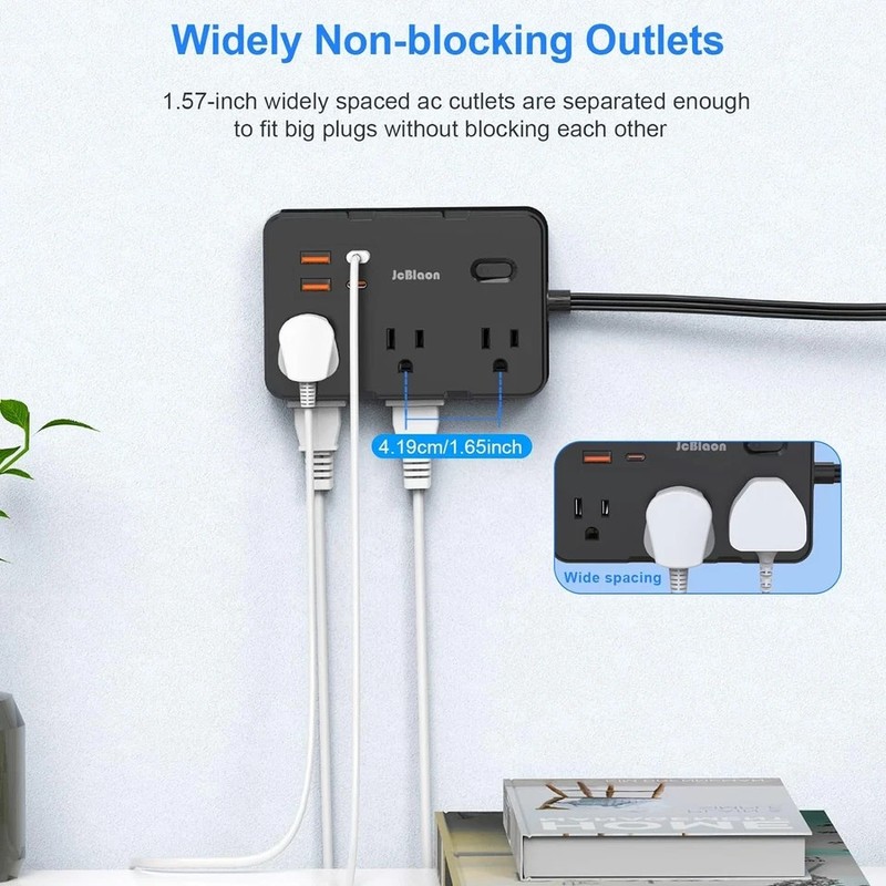 Flat Plug Power Strip Surge Protector, 5Ft Ultra Thin Extension Cord with 4 USB gallery