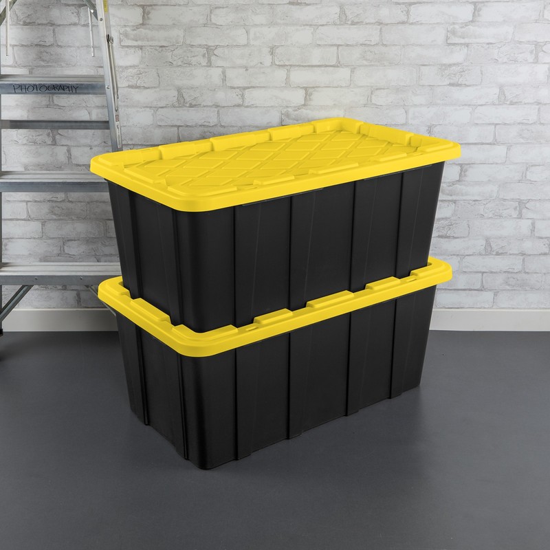 Sterilite 38 Gallon Industrial Stackable Storage Tote Lidded Containers, 4 Pack gallery