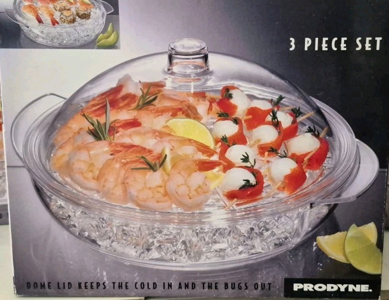 NEW Prodyne 3pc Set "Server On Ice" Dome Lid, Acrylic Food Chiller gallery