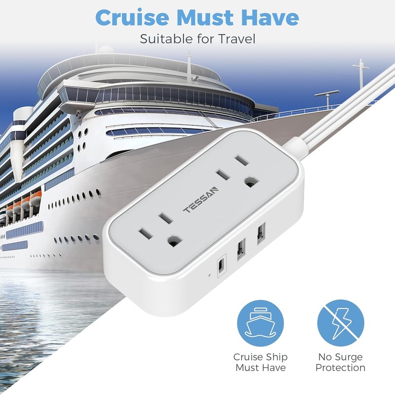 Power Strip Mini Charging Station Outlets 3 USB 5ft Slim Plug for Travel Office gallery