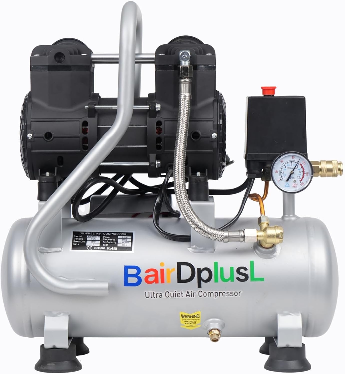 8 Gallon Ultra Quiet Air Compressor 110V/60Hz 1.5HP 8.8CFM , Oil-Free 70dB gallery