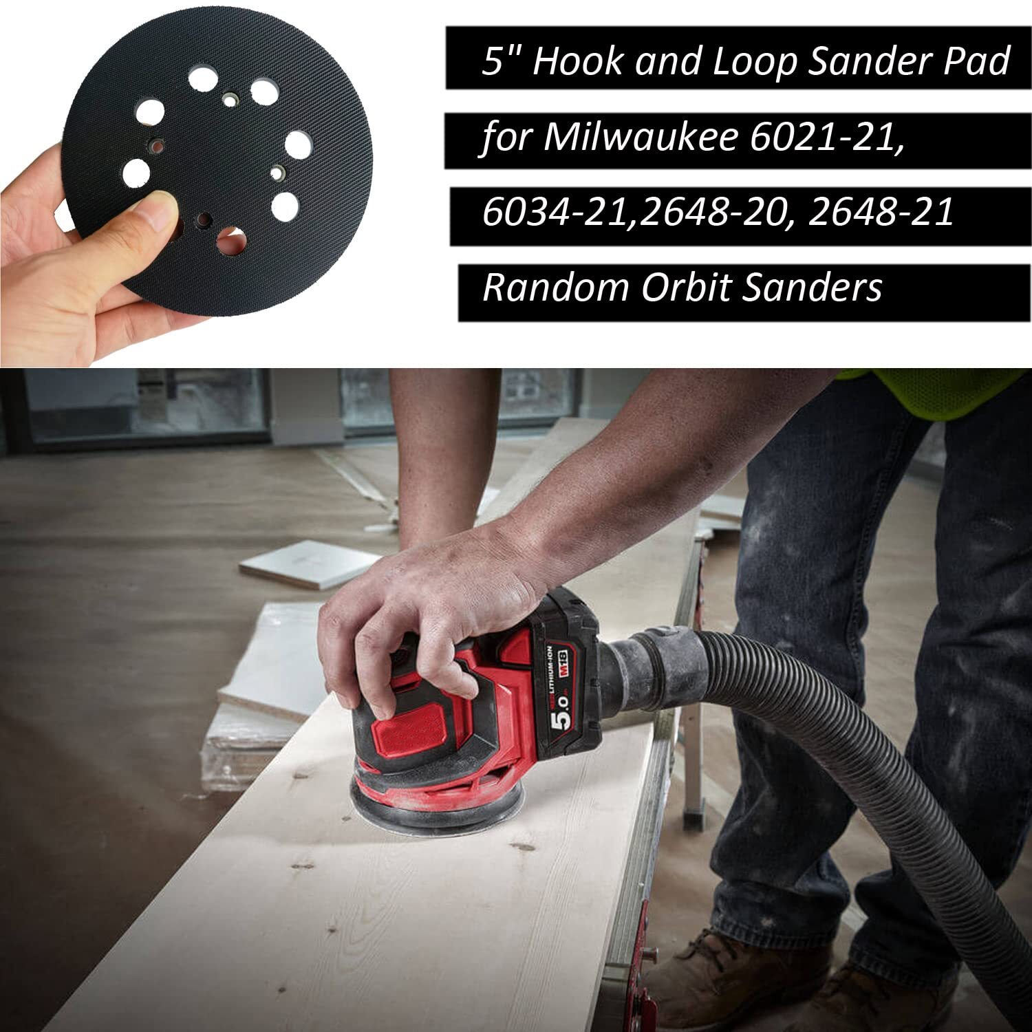 1 Pack 5 Inch 8 Hole Hook and Loop Replacement Sander Pad for Milwaukee 6021-21, gallery