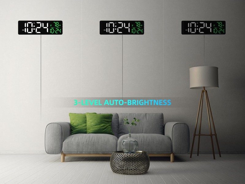 Large LED Digital Wall Clock with Date, Temperature, Auto-Brightness, Auto-DS... gallery