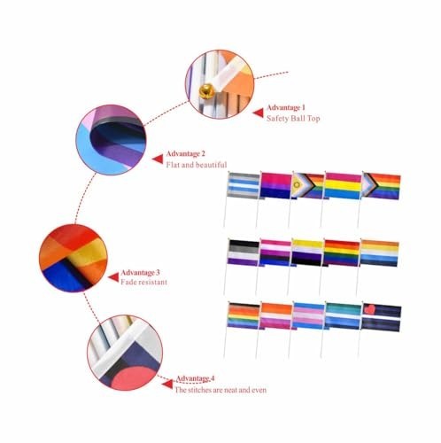 Rainbow Pride Stick Flags Set - 15 Mini Handheld LGBTQ Flags, 5x8 Inches, 75 Pac gallery