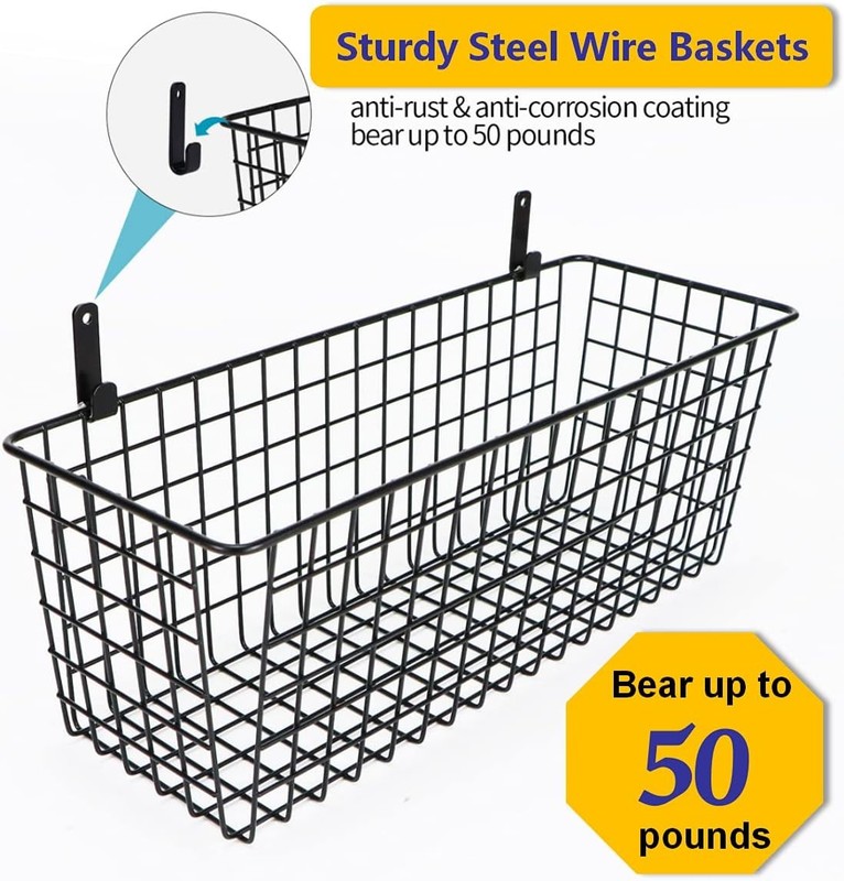 3 Set [Extra Large] Hanging Wall Baskets ,Wire Basket For Storage gallery