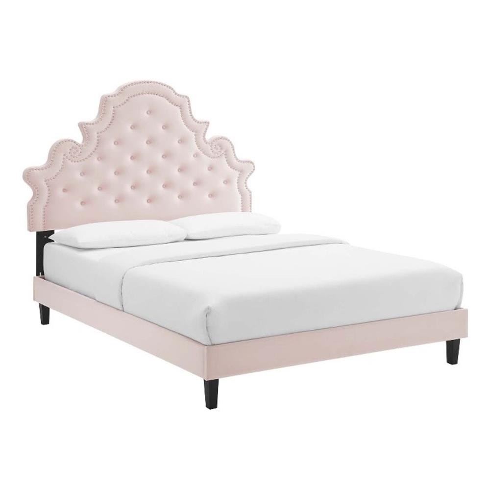 Modway Gwyneth Tufted Performance Velvet Queen Platform Bed in Pink gallery