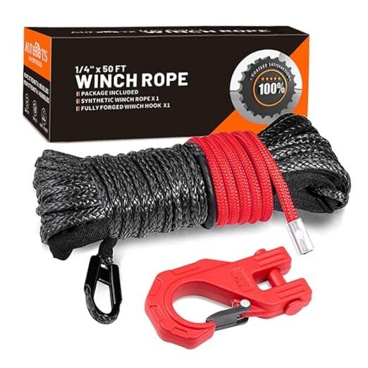 Synthetic Winch Rope 1/4" X 50 Ft，Max 9500lbs Winch Rope with 1/4" x 50ft Red gallery