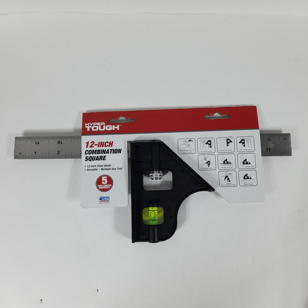 Hyper Tough 12-Inch ADJUSTABLE COMBINATION SQUARE + BUBBLE LEVEL Metric Standard