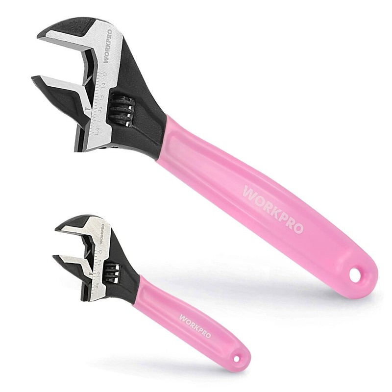 WORKPRO 2PCS Pink Adjustable Wrench Set 6" 10" Wide Jaw Black Oxide Metric & SAE gallery