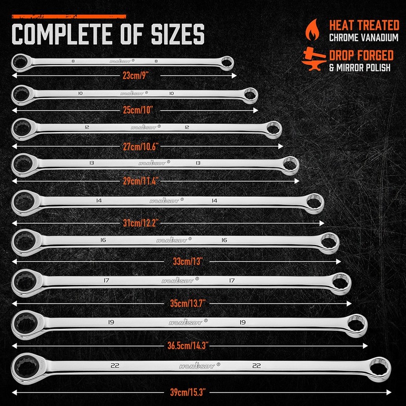 10PC Extra Long Ratcheting Wrench Set Double Box Spanner 8-19MM With Storage Bag gallery