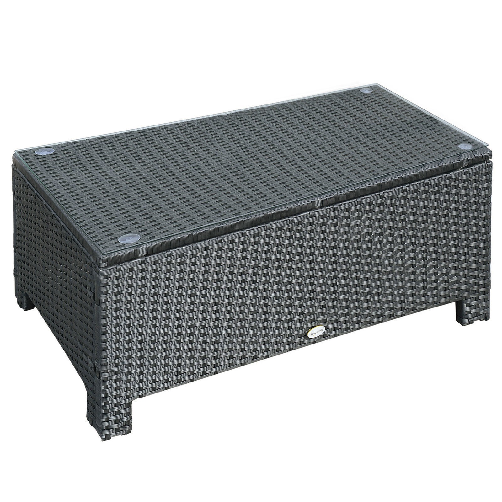 Rattan Wicker Coffee Side Table Patio Garden Furniture with Glass Top Brown gallery
