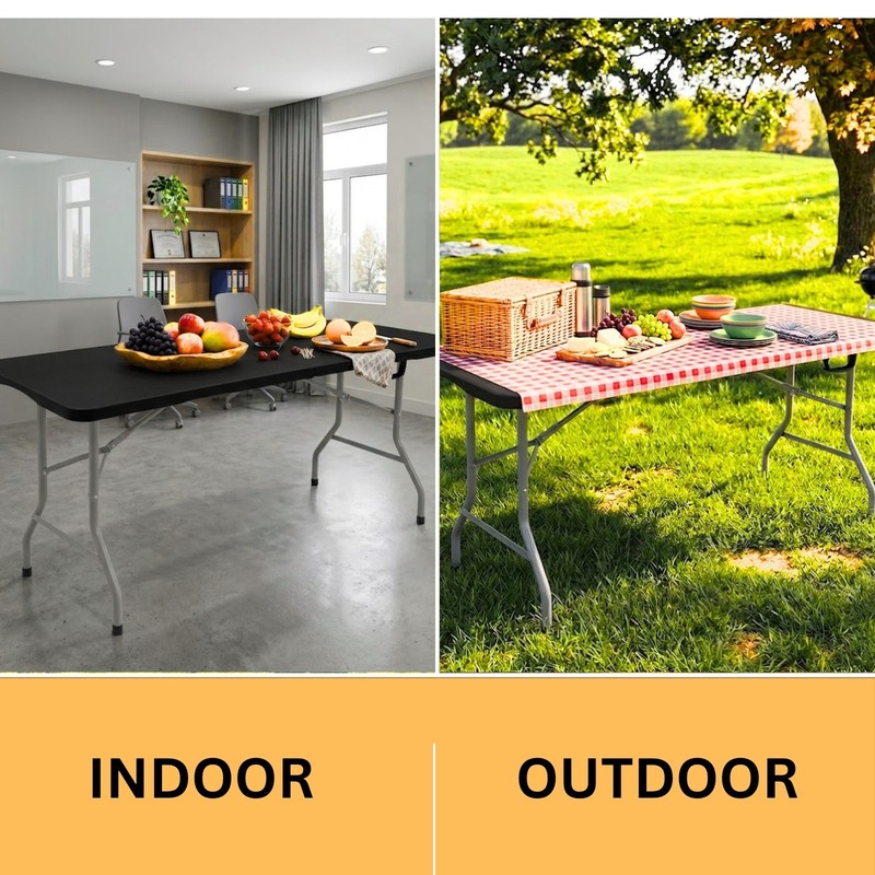 6Ft Plastic Folding Table - Ideal for Indoor/Outdoor Dining & Party Use Black gallery