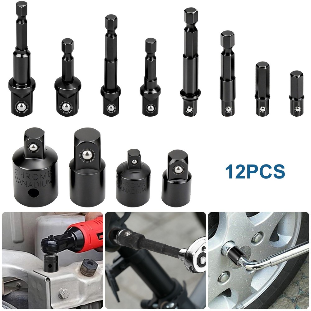 12x Impact Socket Adapter & Reducer Set Extension Socket Drill Adapter 3/8-1/2"