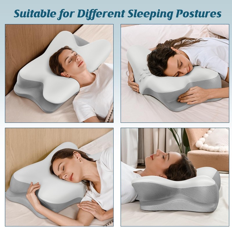 Ergonomic Neck Pillow, Memory Foam Contour, Pain Relief For Sleepers, Grey gallery