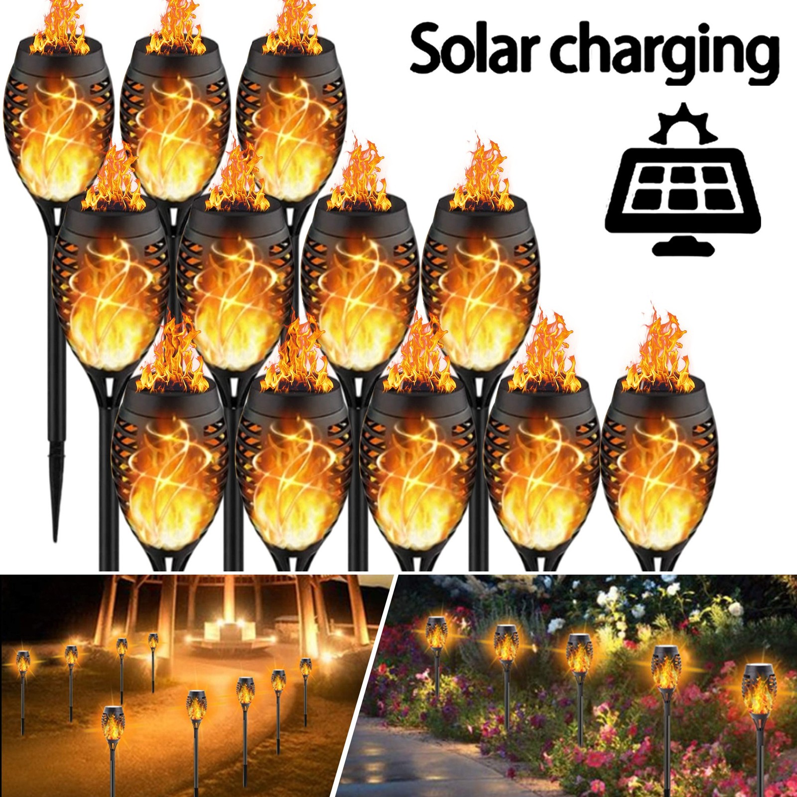 12X Flickering LED Solar Flame Tiki Torch Lights Outdoor Garden Yard Lawn Lamp gallery