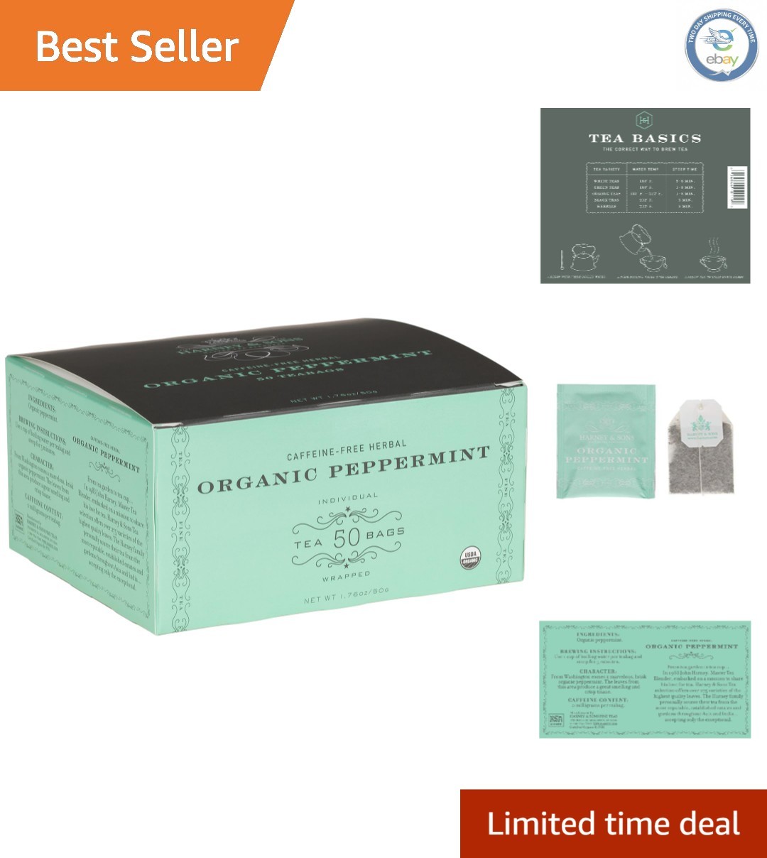 Harney & Sons 50 Count Organic Peppermint Tea Bags - Calm Your Stomach gallery