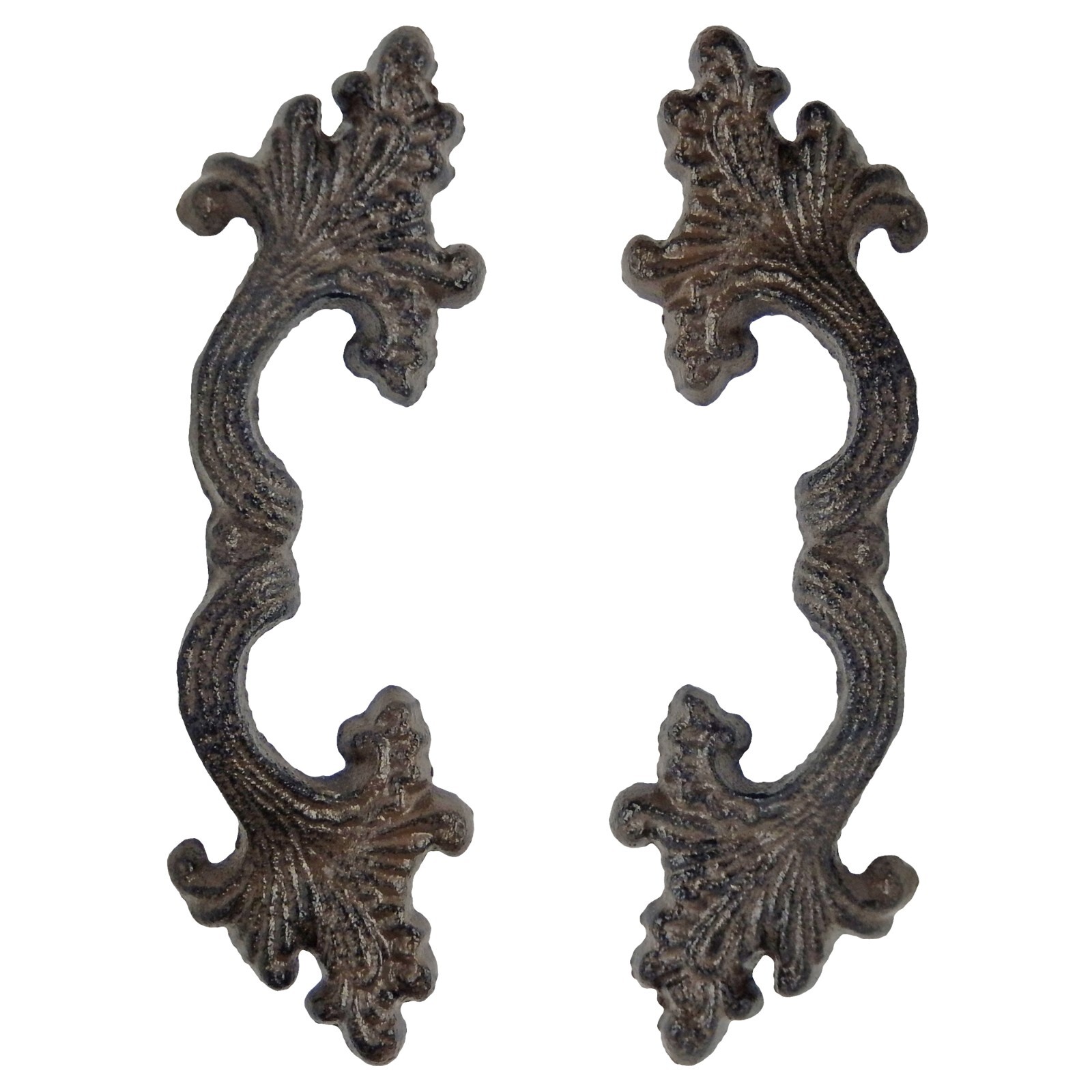 2 Fancy Victorian Cast Iron Door Handle Pull Rustic Antique Style Cabinet Drawer gallery