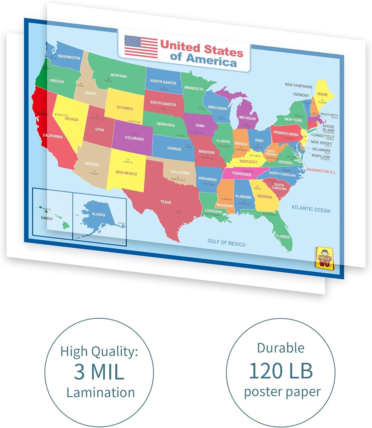 United State Map Laminated Poster -Double Side Educational Poster for Kids/Adult gallery