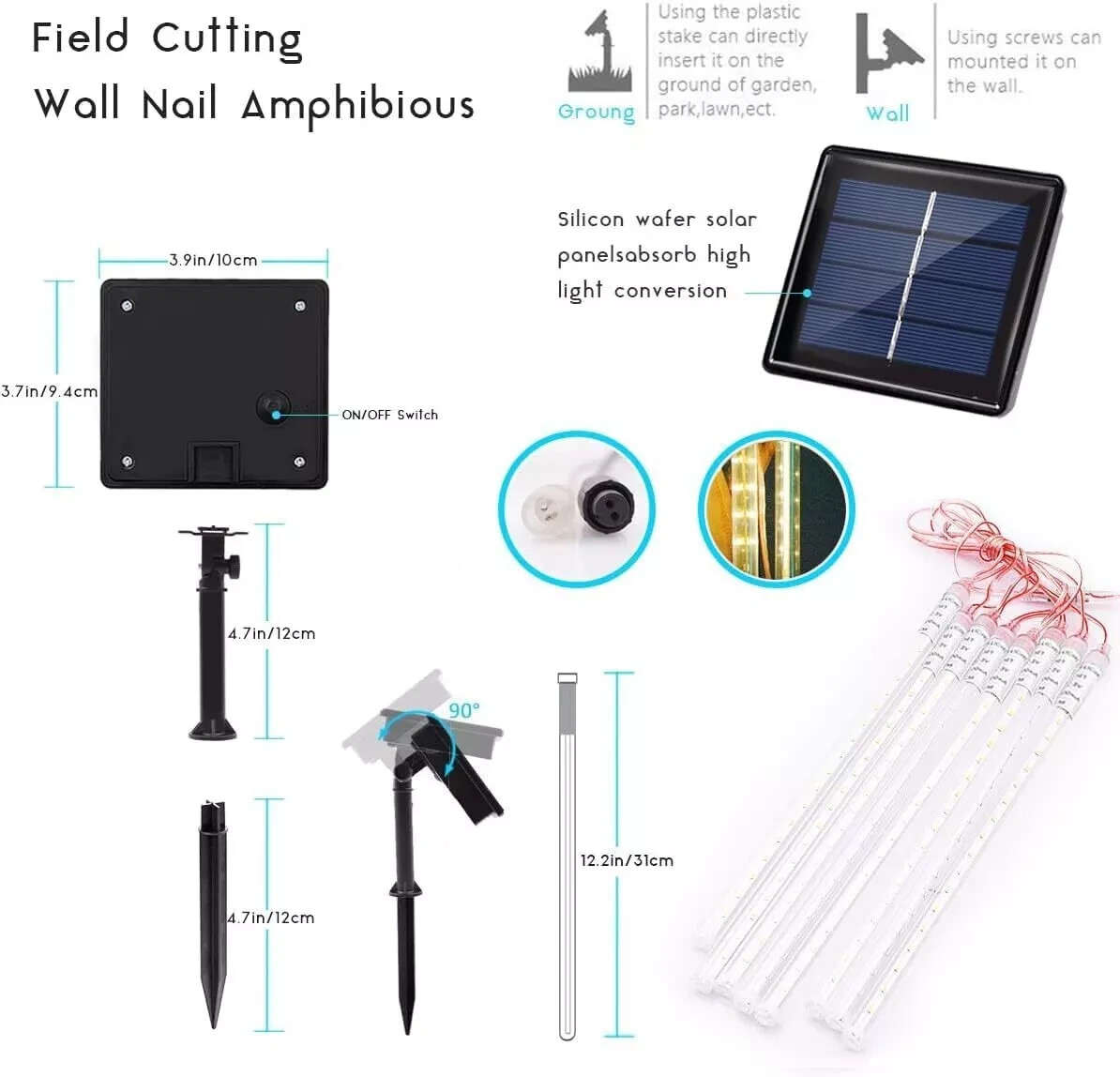 Solar 288 LED Raindrop Lights (8 Tubes - Warm White) Brand New in Box!! gallery