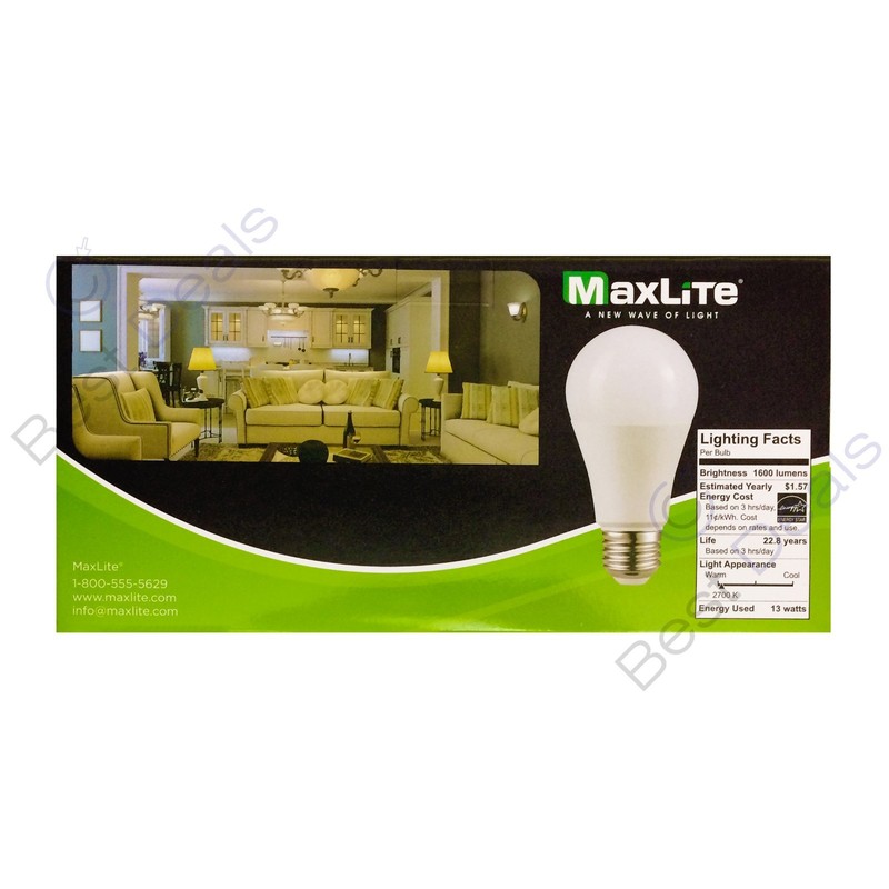 Maxlite 100W replacement 13W LED Light Bulb Soft White A19 2700K Dimmable E26 gallery