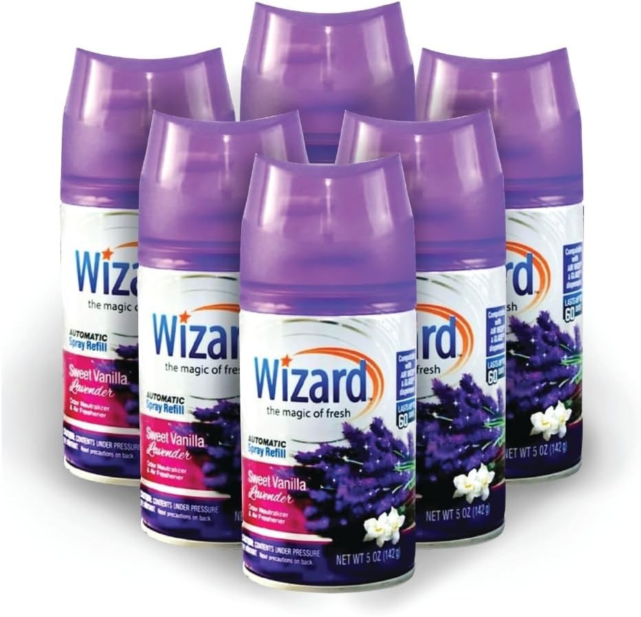 6 WIZARD AUTOMATIC SPRAY REFILLS – 5 oz – SWEET VANILLA LAVENDER