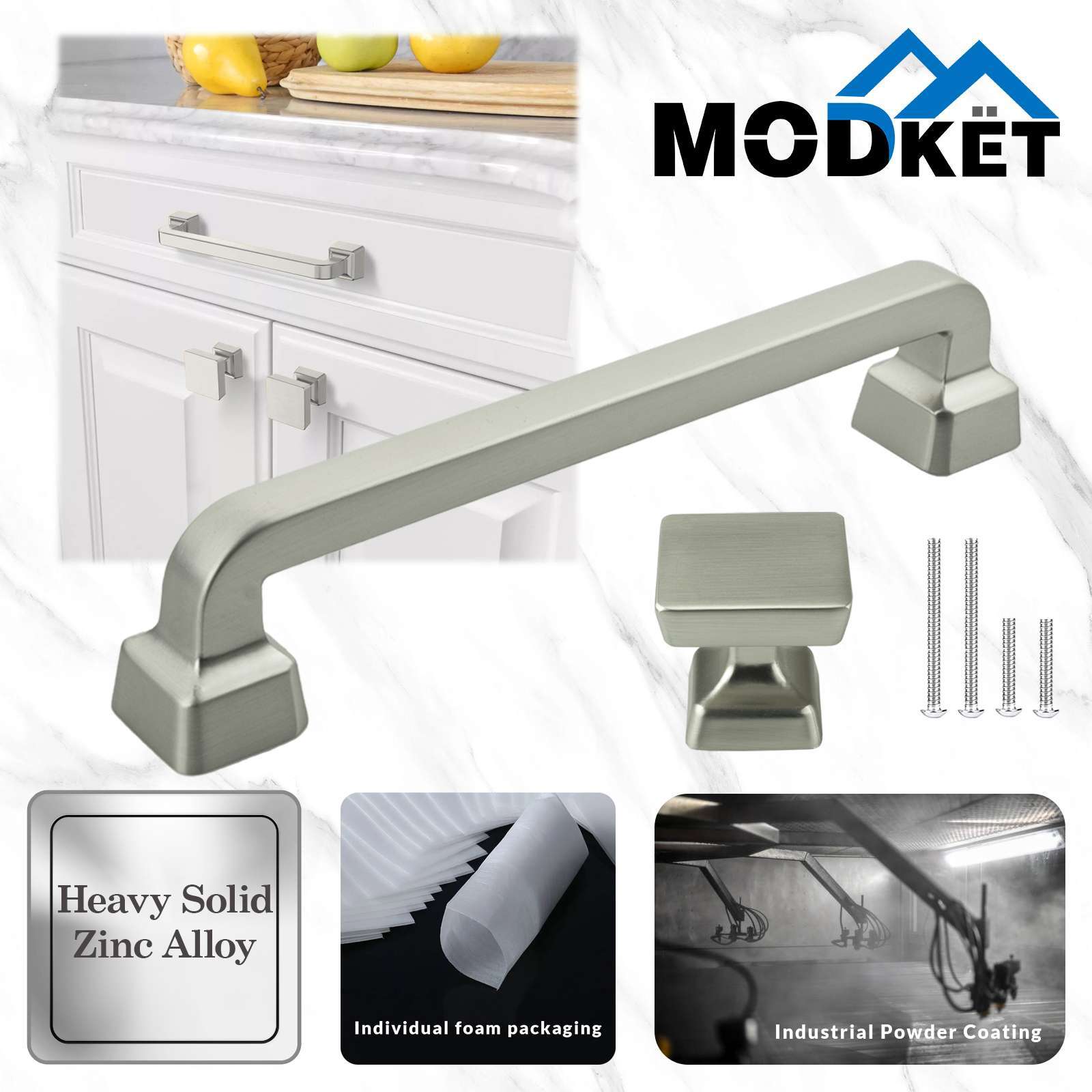 Square Brushed Nickel Solid Cabinet Handles Pulls Knob Kitchen Bathroom Modern gallery