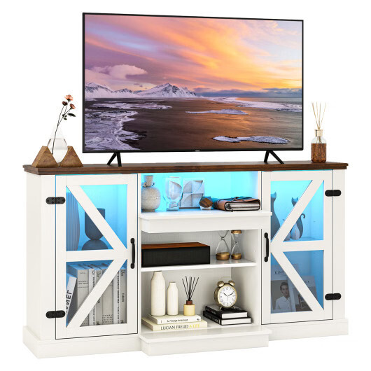 59 Inches Media Console Table with 3-Level Shelves and 22 Dynamic Modes-White gallery
