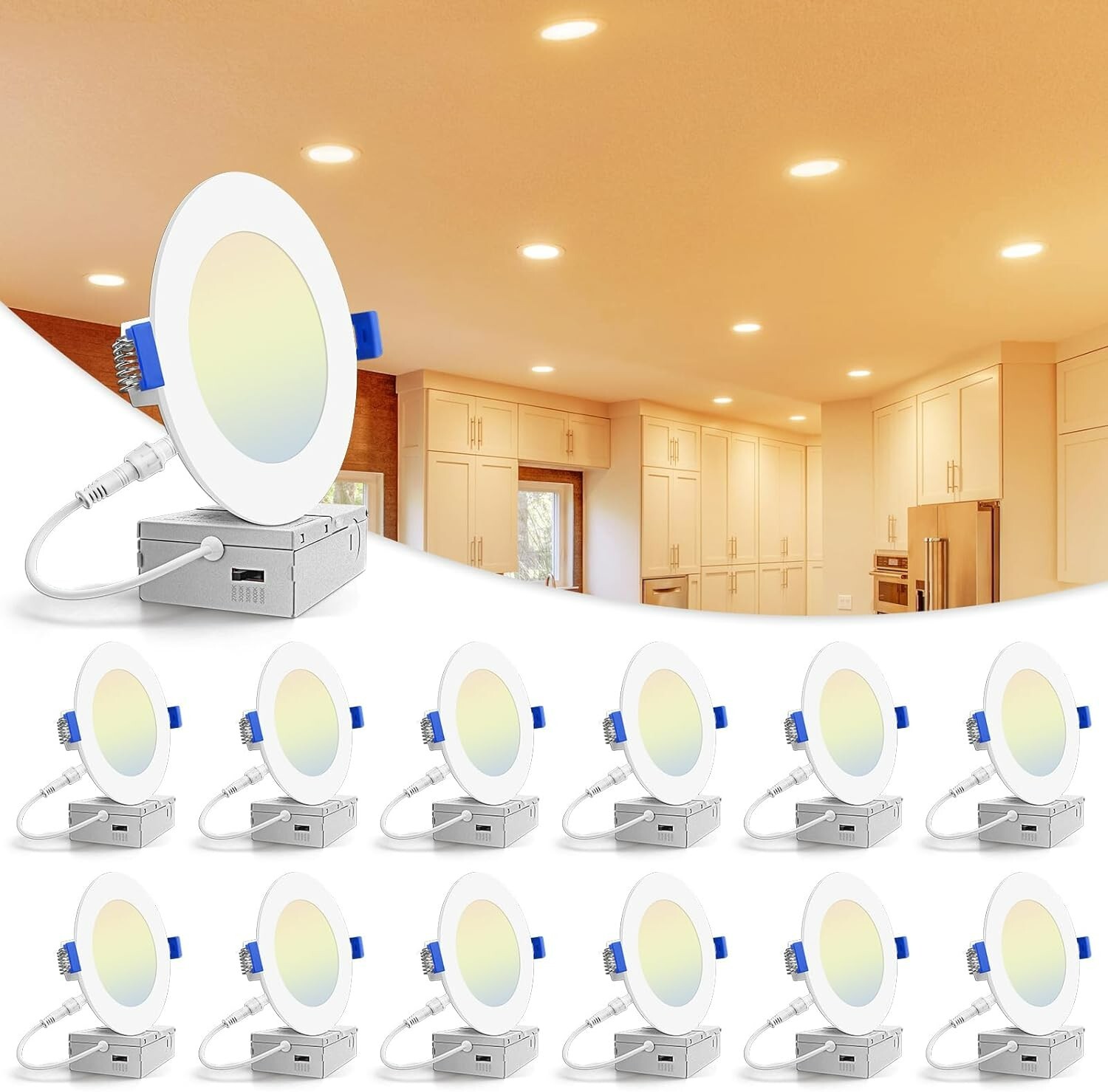12 Pack 4 Inch 6 Inch 5CCT Ultra-Thin LED Recessed Ceiling Light Junction Box gallery