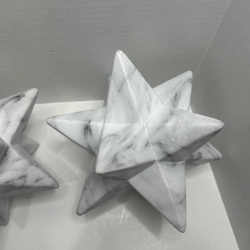 Geometric 12 Point Star Sculpture White/Gray Marble Look 3D Table Decor Set of 2 gallery