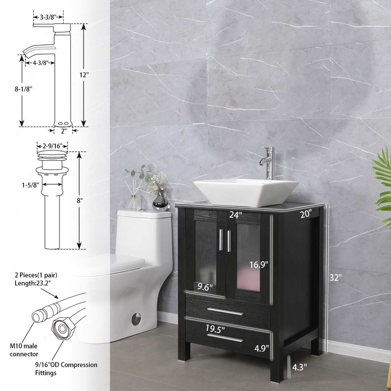 60 inch Black Bathroom Vanity Ceramic Sink Small Side Table Combo No Mirror gallery