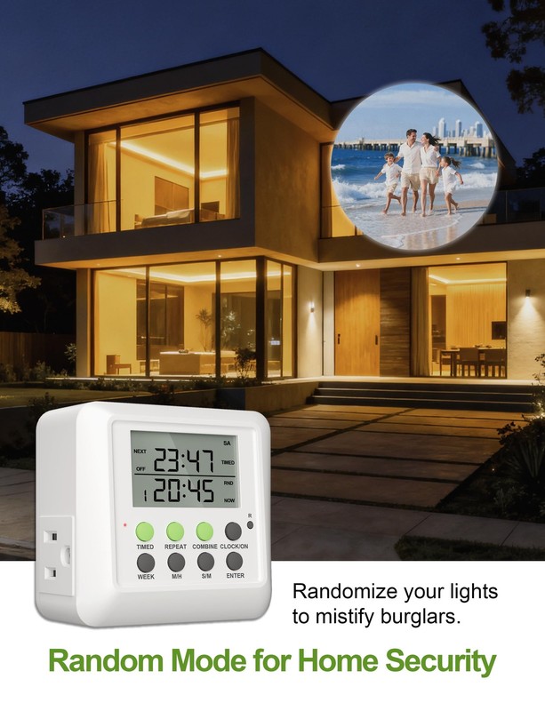 3-in-1 Dual Outlet Timer Plug Interval Cycle Indoor 7 Day 24 Hour 15A 1875W gallery