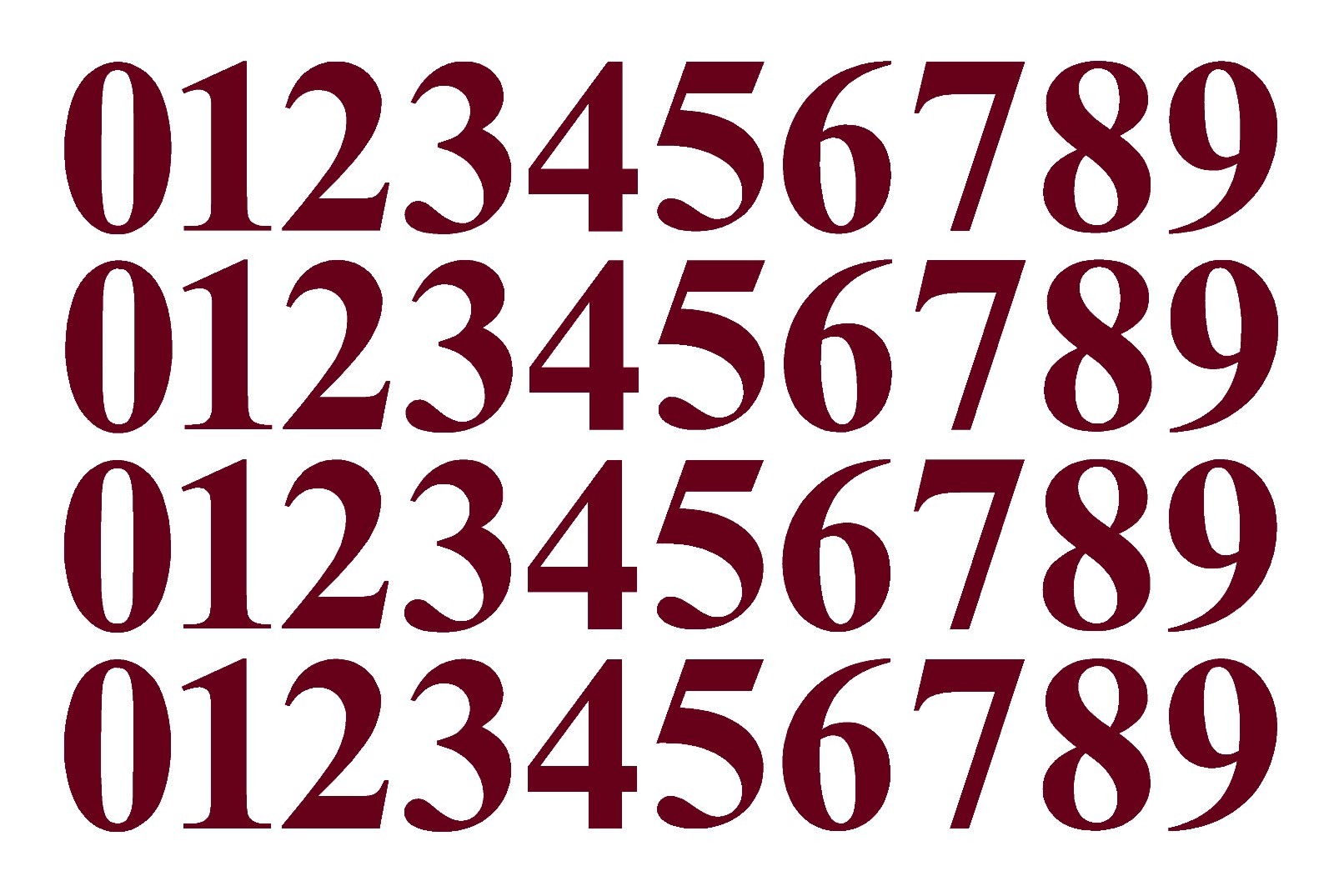 0-9 Numbers Burgundy Sticker Vinyl Decals CHOOSE SIZE!! 1" To 12" Set Of 40 V646 gallery