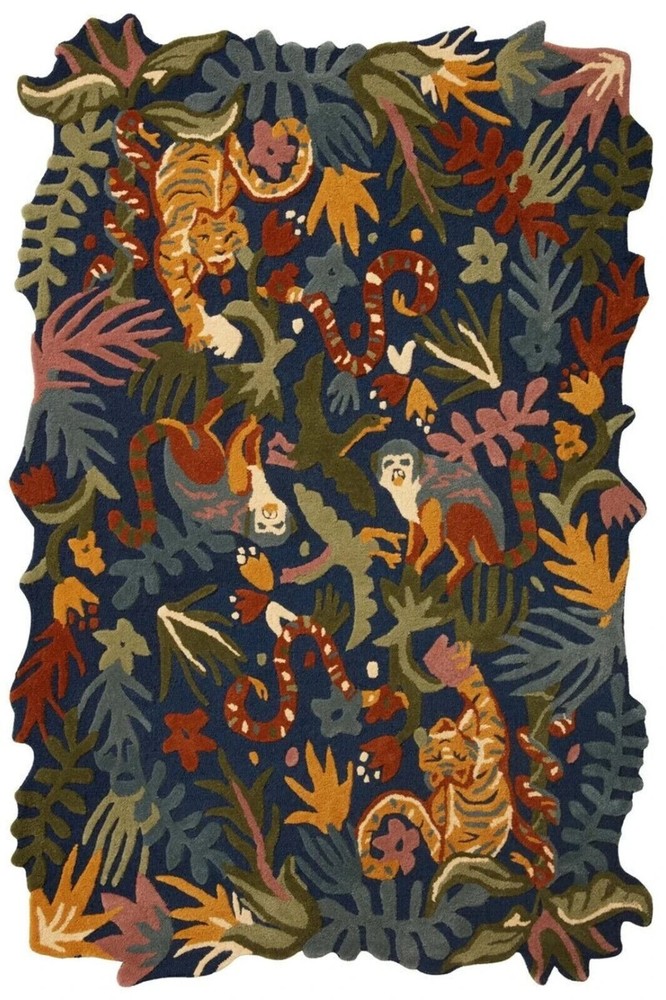 Authentic Hand Tufted High and Low Loop and Cut Animal Print Tiger Rug Carpet