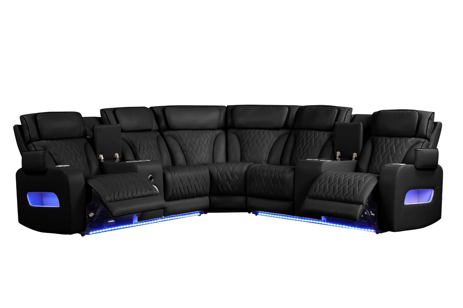 NEW 115" Wide LED Sectional Power Recliner & Adj Headrest w/ BT Speaker Black gallery