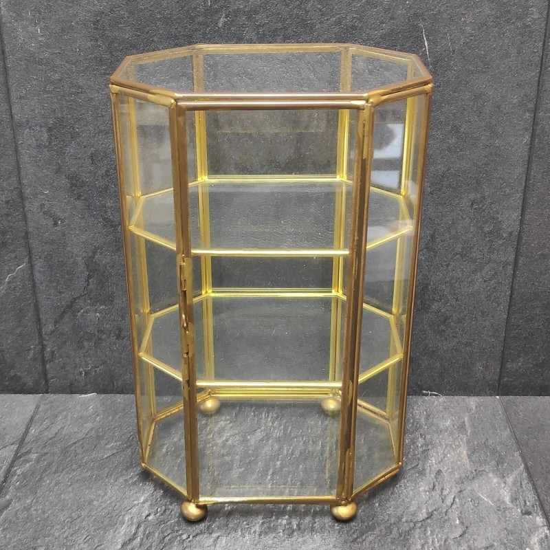 Small Display Cabinet Octagonal Glass Brass Approx 21.5cm Vintage Cupboard gallery