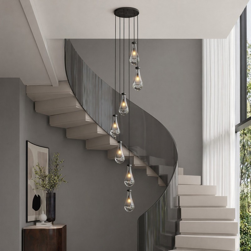 7-Light Raindrop Pendant LED Light Chandelier Kitchen Living Room Black Fixture gallery