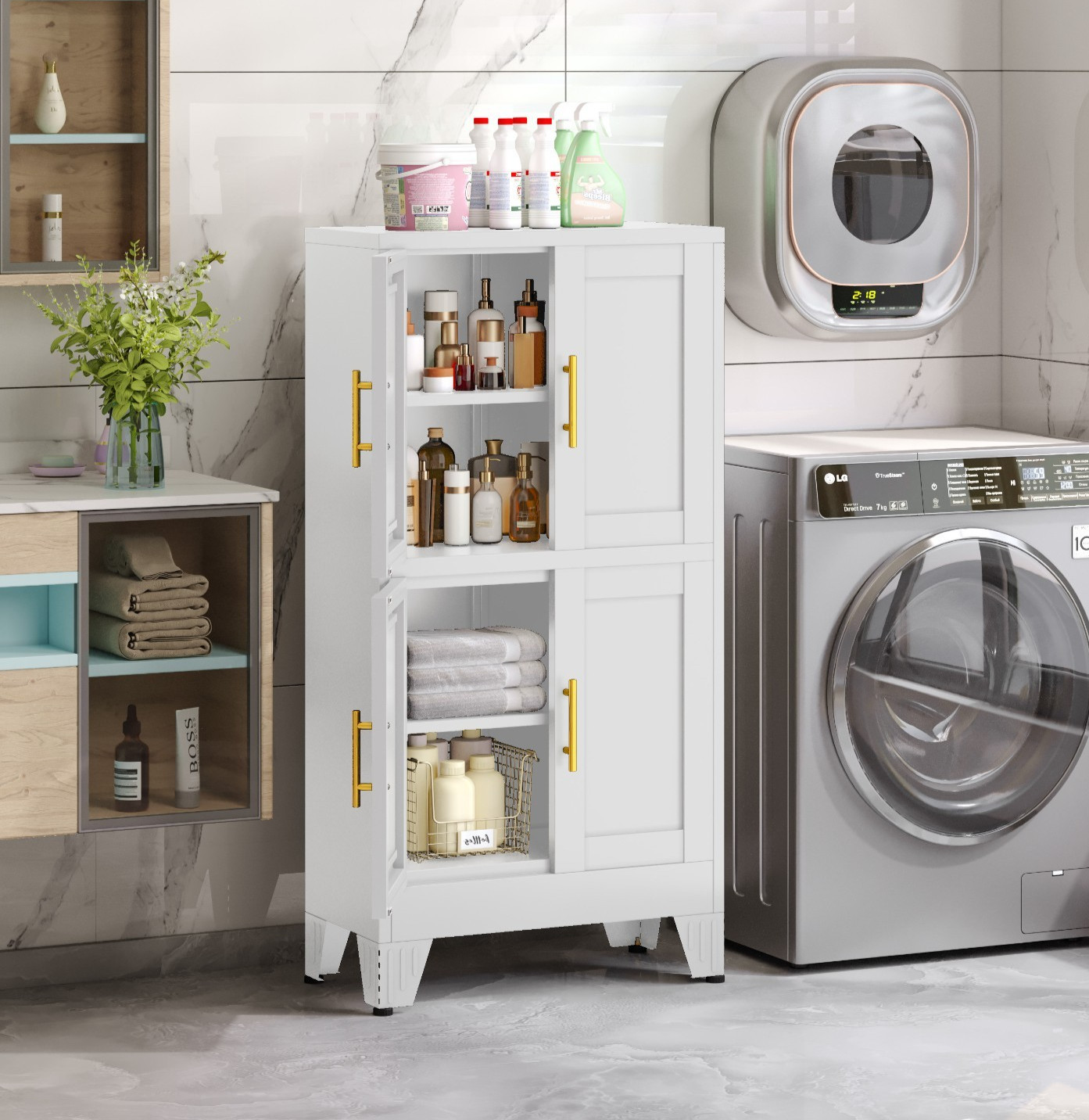 47.25" Metal Storage Cabinet, 4-Door Kitchen Pantry with Adjustable Shelves gallery