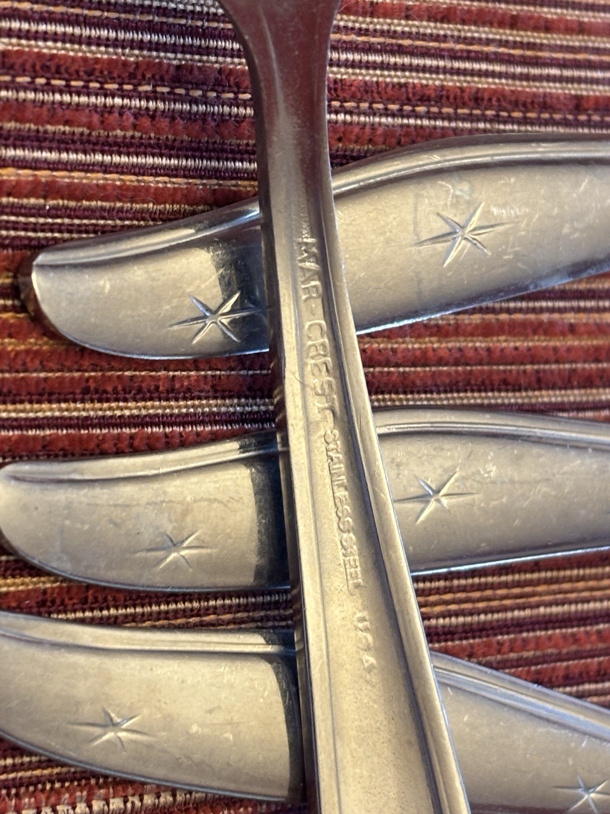 4 Mar-Crest Citation Stainless Atomic Starburst Flatware Vintage Salad Forks 6” gallery