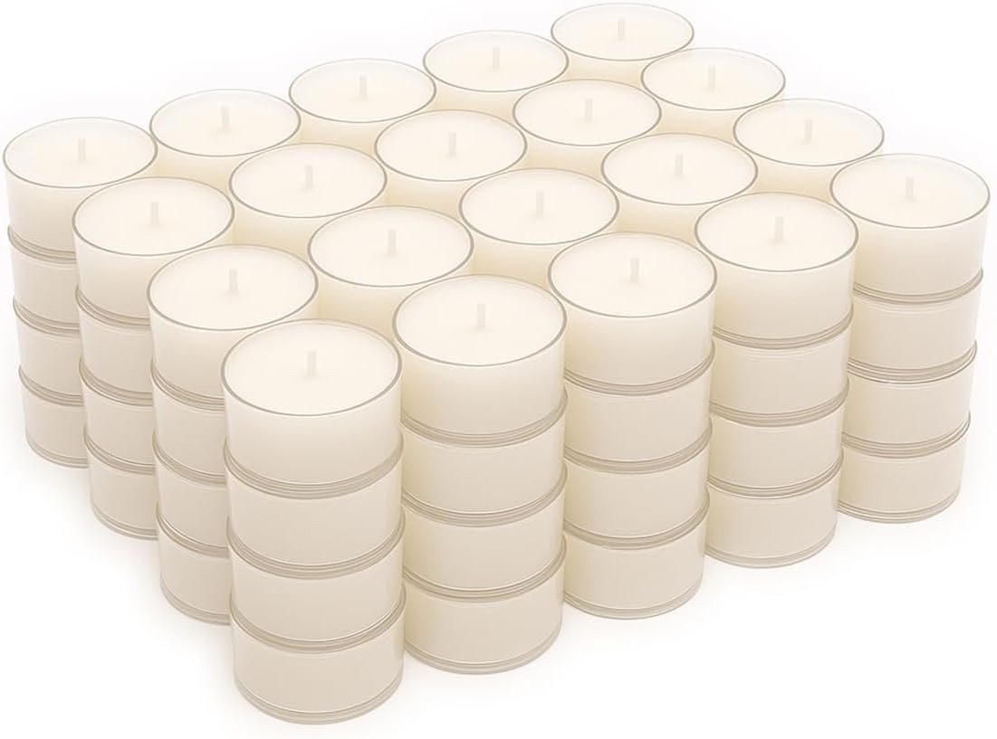 48 Pack Unscented Smokeless Long Clear Cup Tea Light Bulk Candles Palm Wax gallery
