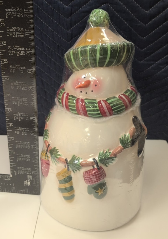 Cookie Jar, Oneida, Porcelain, Snowman, Xmas Theme, New w/plastic wraping No Box gallery
