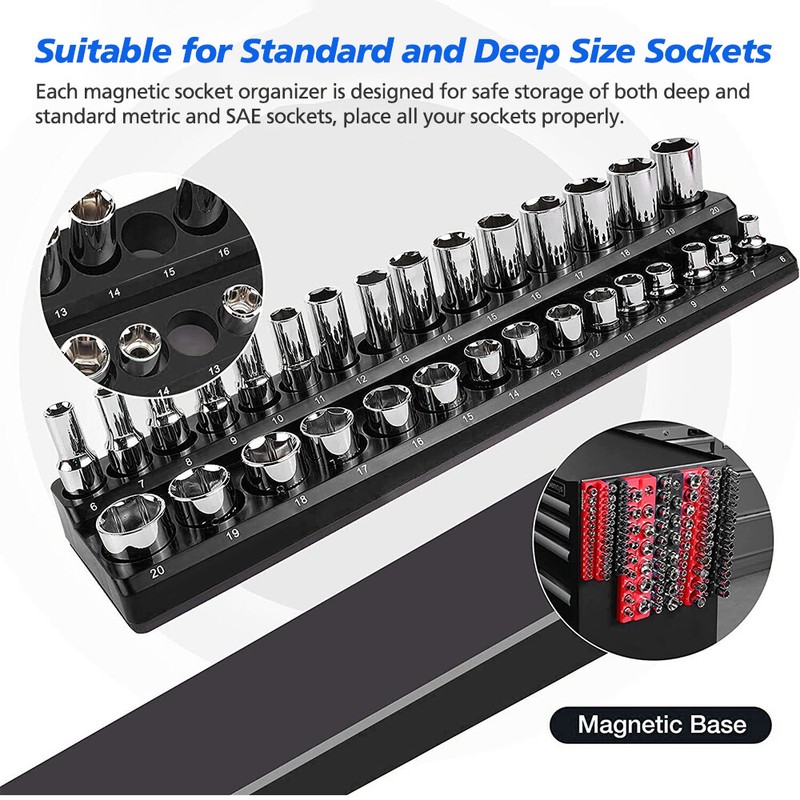 6-PACK Set Magnetic Socket Organizer Holder 1/4'' 3/8'' 1/2'' Drive SAE Metric gallery