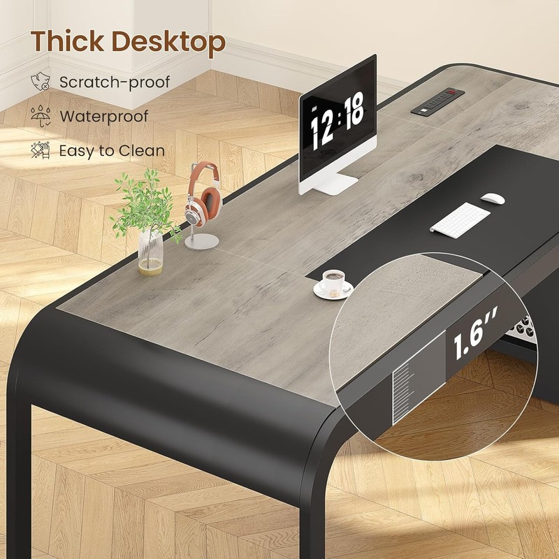 70.9" Executive Desk, Large Computer Desk with Lateral File Cabinet, Office Desk gallery