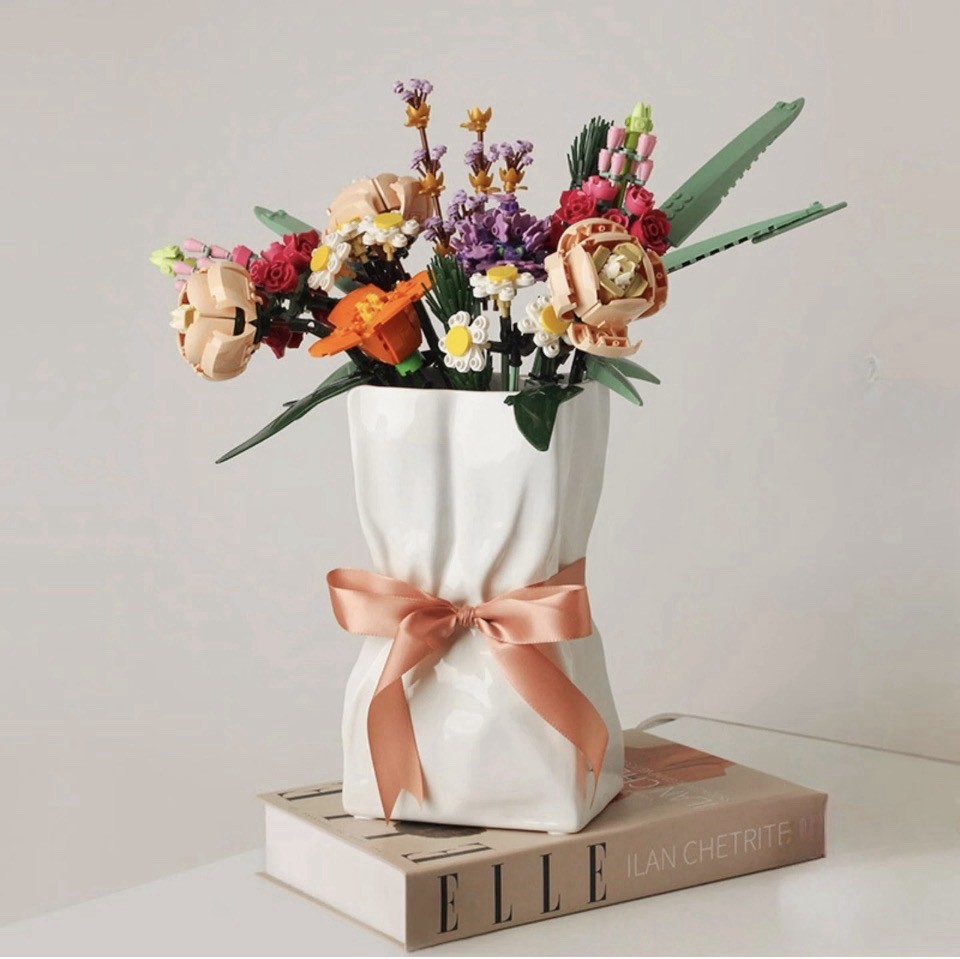 Paper Bag Vase Ceramic Crinkle Vase for Flower Bouquet Living Room Decor gallery