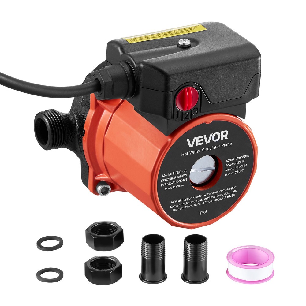 VEVOR Hot Water Recirculating Pump 10 GPM Circulation Pump 3-Speed Cast Iron