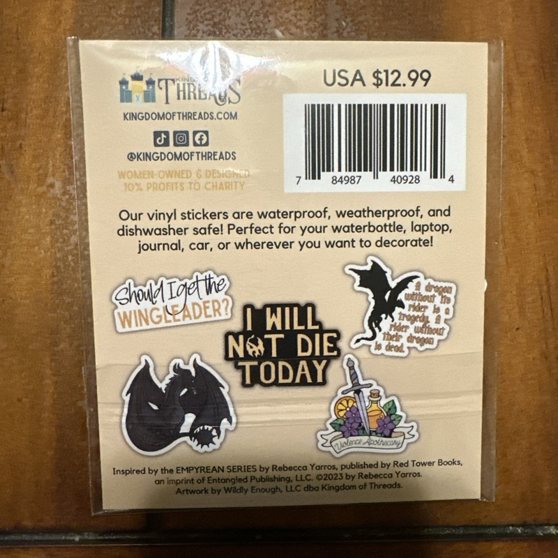 FOURTH WING Vinyl Sticker Pack (5 Count) Rebecca Yarros Dragon Waterproof gallery