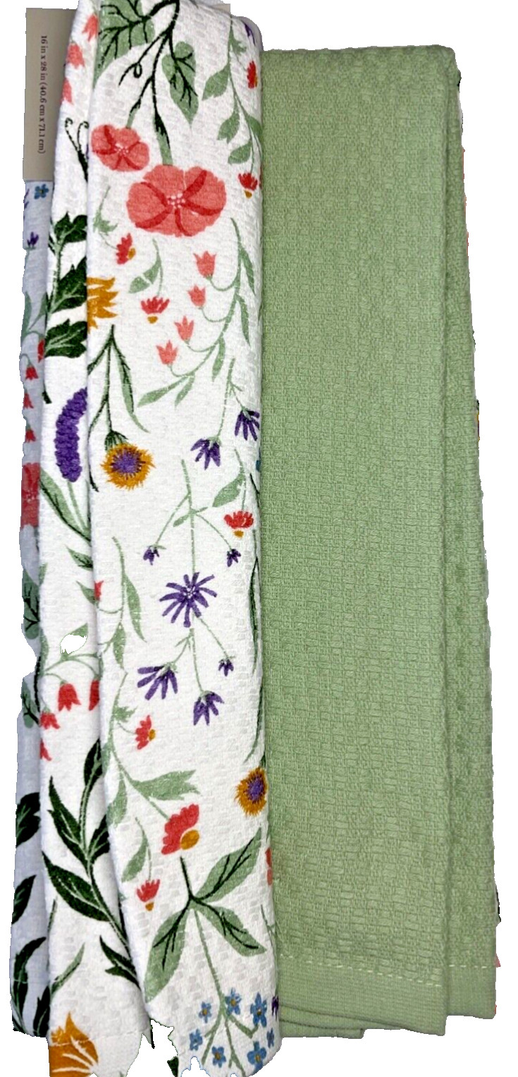 MARTHA STEWART KITCHEN DISH TOWELS (3) WHITE GREEN BLUE PINK PURPLE 16 X 28 NWT gallery