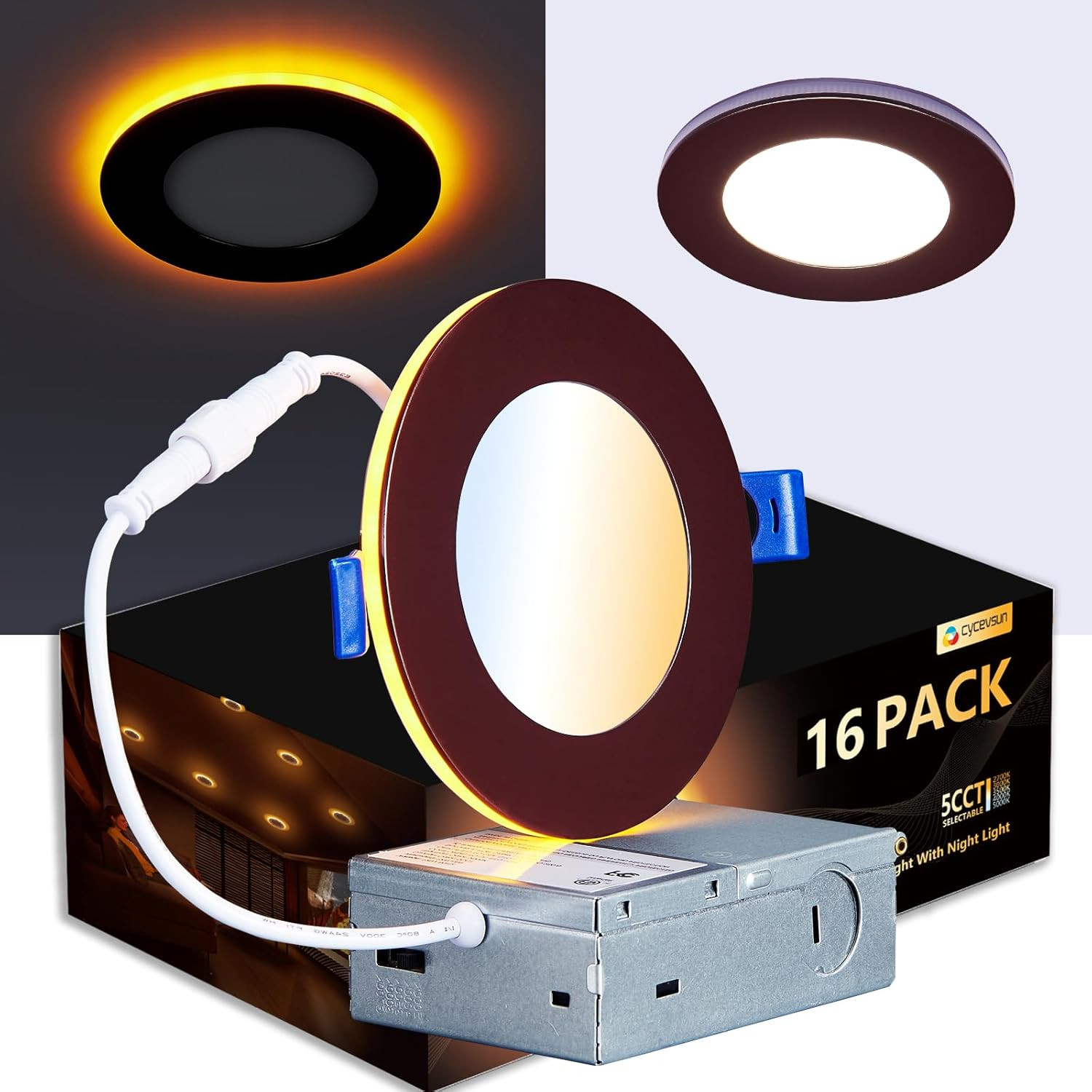 16 Pack Bronze Recessed Lighting 4 Inch with Night Light, Canless Ultra Thin Waf gallery