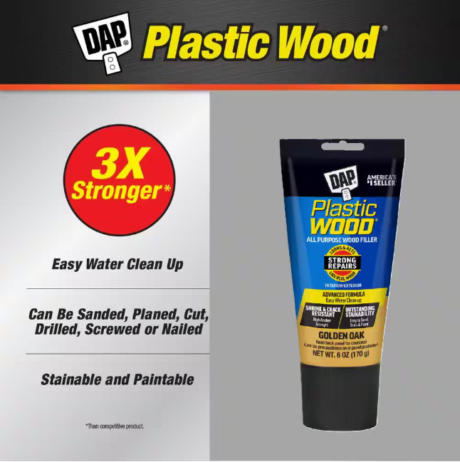 DAP Plastic Wood 6 oz. All Purpose Wood Filler, Sand Stain & Paint - Golden Oak gallery